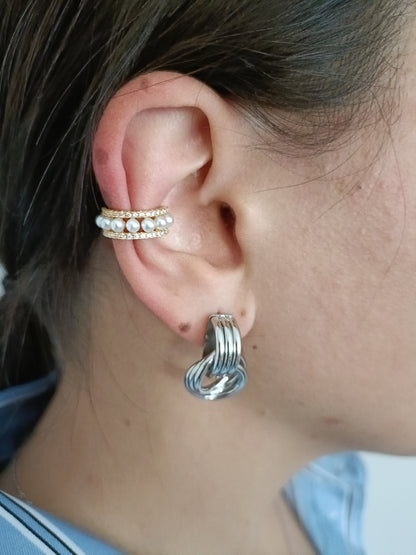 Orecchino Cuff - Baroque Bite - Finitura Gold Pavè pietre luminose e Perline